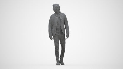 scanned 3D man casual walking, photogrammetry people for Enscape and V-Ray, wireframe back view
