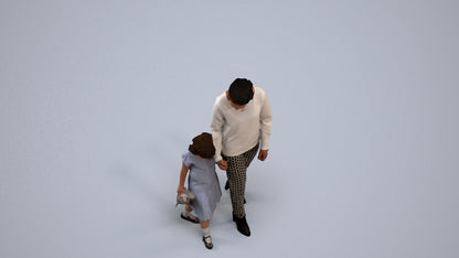 realistic 3D girl casual kids, scanned archviz people for Blender and 3ds Max, back view render