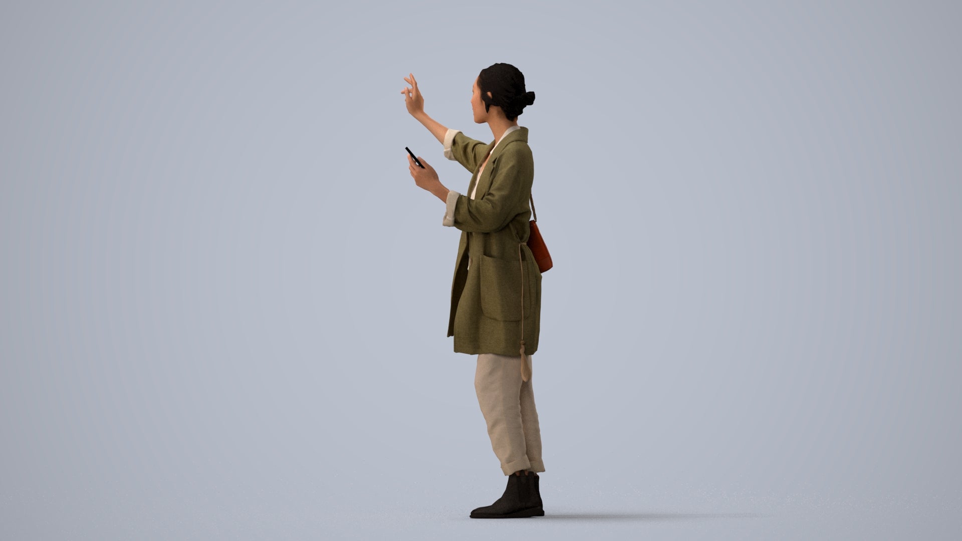 3D people model woman casual standing, scanned human for 3ds Max rendering, three-quarter view render