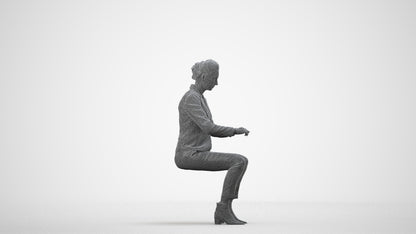 3D human model woman business, photogrammetry scanned person for archviz, wireframe side view