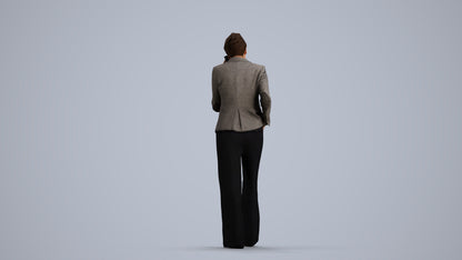 3D human model woman business, photogrammetry scanned person for archviz, front view render