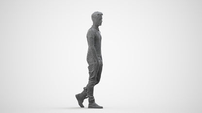 3D people model man casual walking, scanned human for 3ds Max rendering, wireframe side view