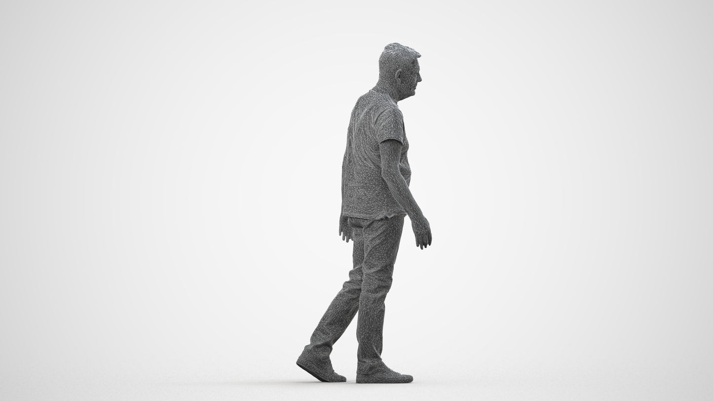realistic 3D people senior man casual walking, render-ready for V-Ray and Corona, FBX OBJ, wireframe side view