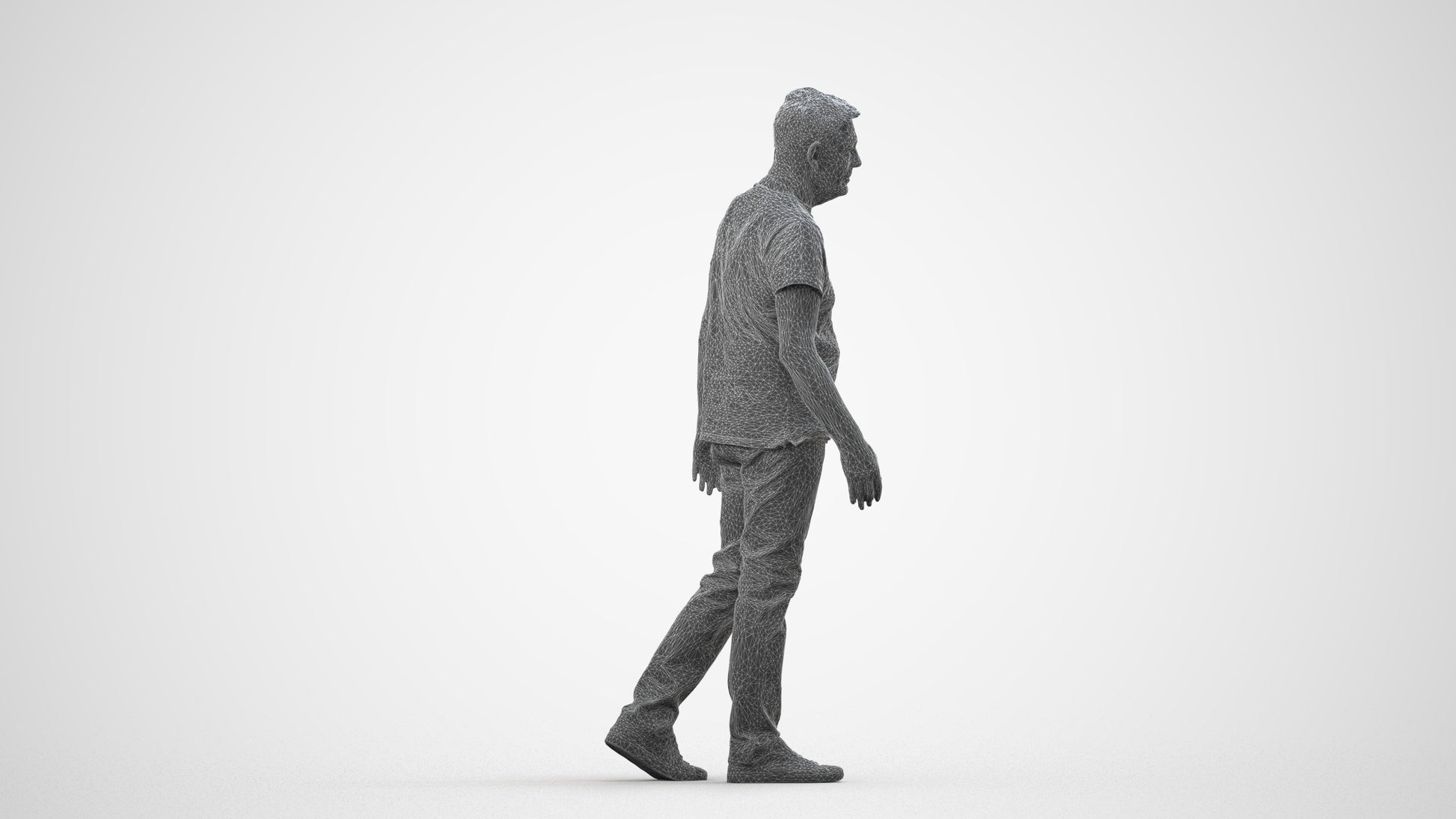 realistic 3D people senior man casual walking, render-ready for V-Ray and Corona, FBX OBJ, wireframe side view