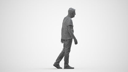 realistic 3D people senior man casual walking, render-ready for V-Ray and Corona, FBX OBJ, wireframe side view