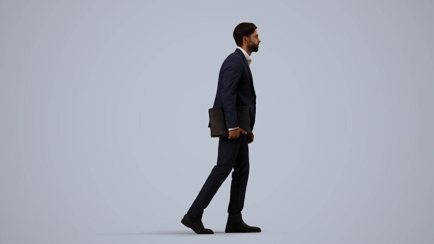 realistic 3D people man business, render-ready for V-Ray and Corona, FBX OBJ, side view render