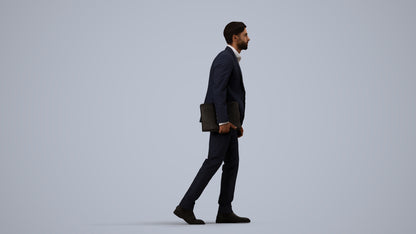 realistic 3D people man business, render-ready for V-Ray and Corona, FBX OBJ, side view render