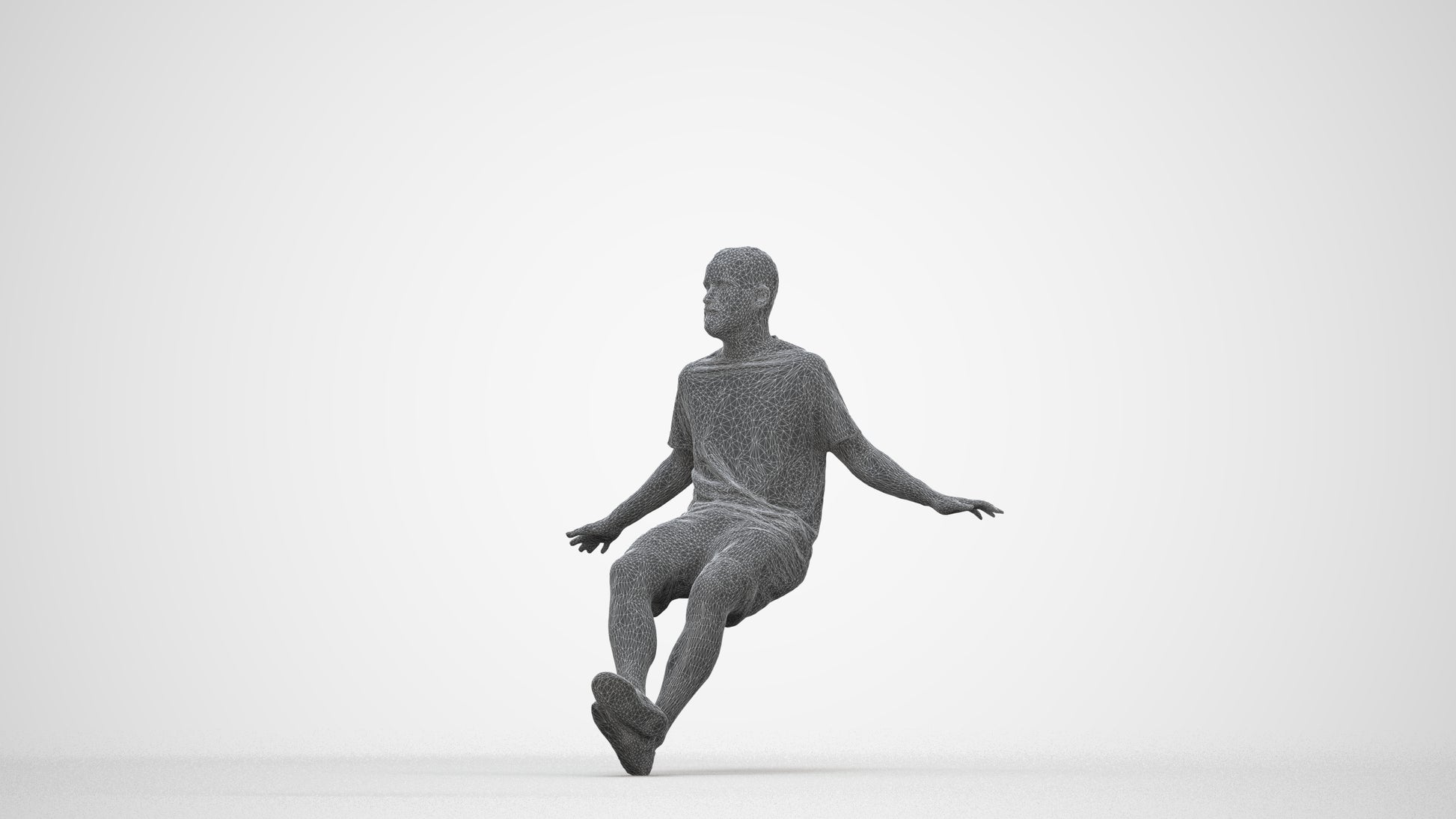 scanned 3D man casual sitting, photogrammetry people for Enscape and V-Ray, wireframe back view