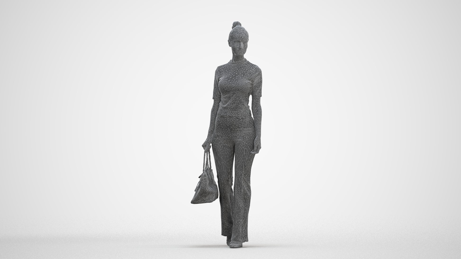 realistic 3D human woman casual walking, archviz people FBX OBJ for Blender, three-quarter front view render