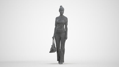 realistic 3D human woman casual walking, archviz people FBX OBJ for Blender, three-quarter front view render