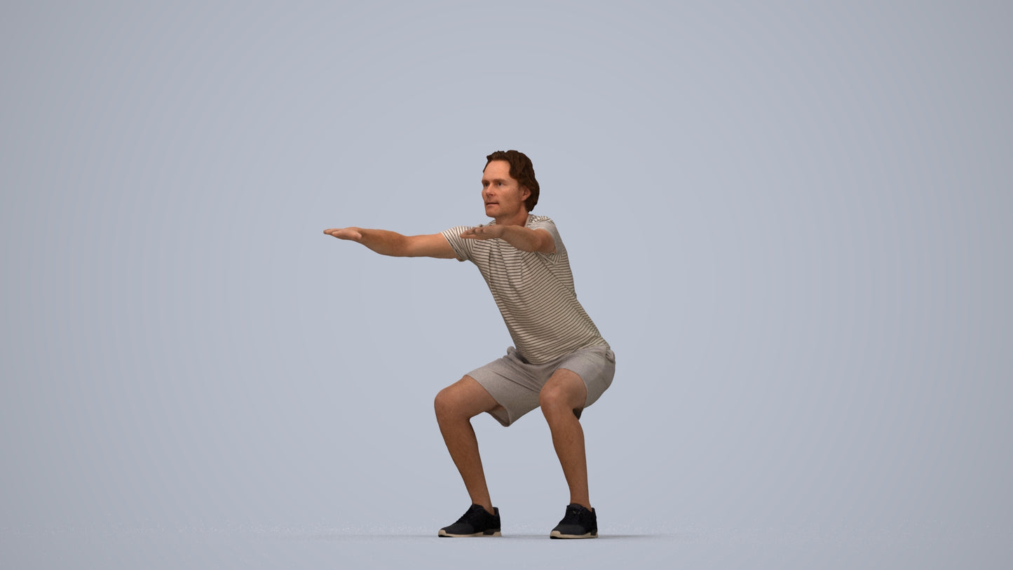 3D people model man casual sport, scanned human for 3ds Max rendering, top-down view render
