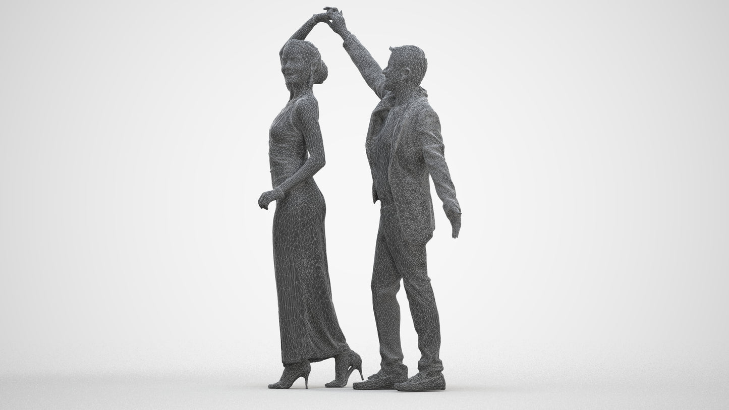 scanned 3D woman formal dancing, photogrammetry people for Enscape and V-Ray, three-quarter front view render
