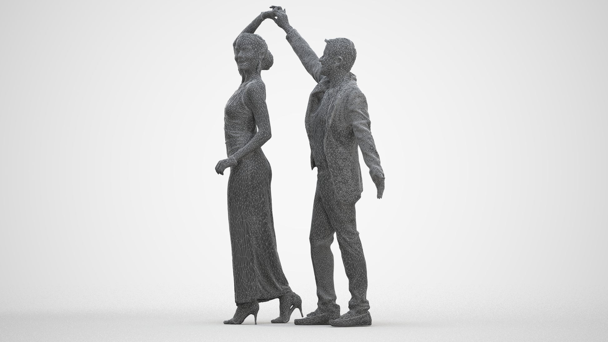 scanned 3D woman formal dancing, photogrammetry people for Enscape and V-Ray, three-quarter front view render