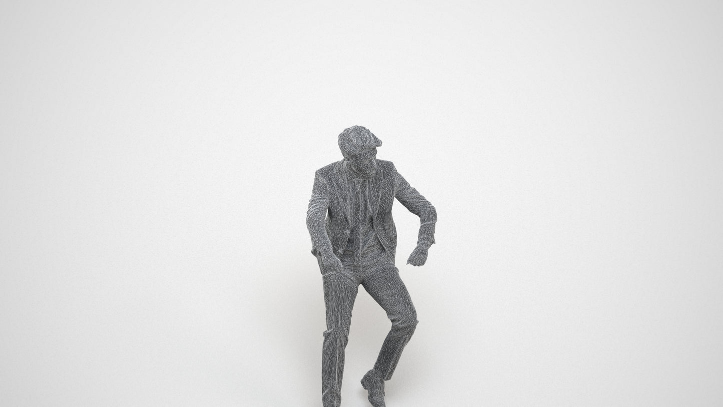realistic 3D human man business driving, archviz people FBX OBJ for Blender, wireframe three-quarter view