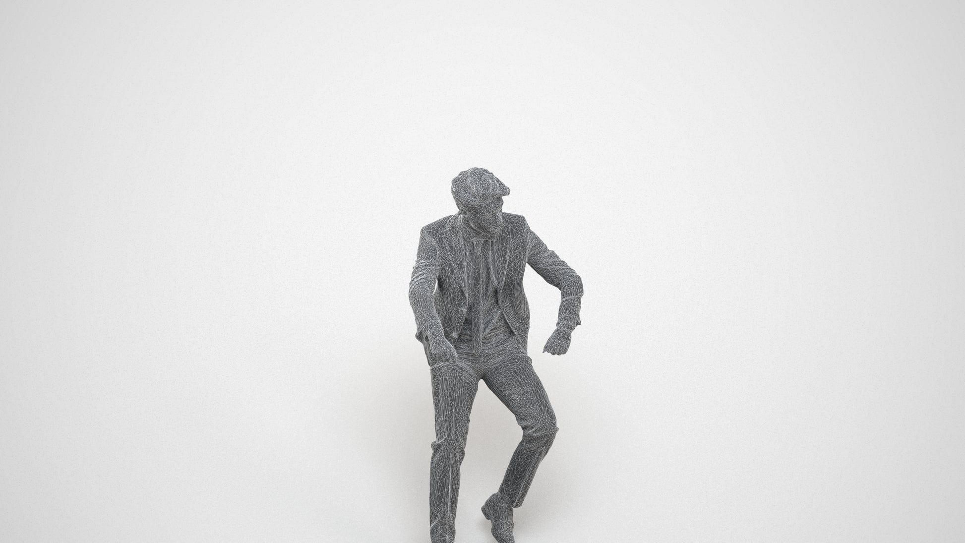 realistic 3D human man business driving, archviz people FBX OBJ for Blender, wireframe three-quarter view