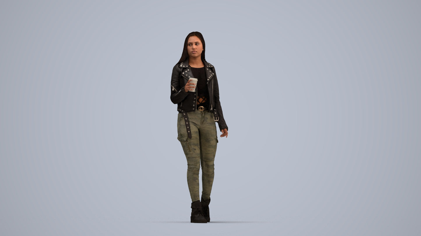 realistic 3D people woman casual walking, render-ready for V-Ray and Corona, FBX OBJ, top-down view render