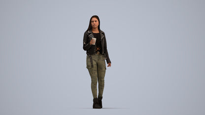 realistic 3D people woman casual walking, render-ready for V-Ray and Corona, FBX OBJ, top-down view render