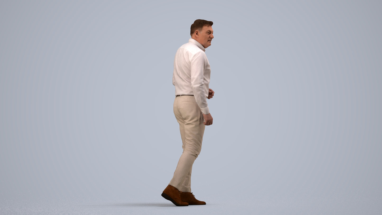 realistic 3D human man casual walking, archviz people FBX OBJ for Blender, side view render
