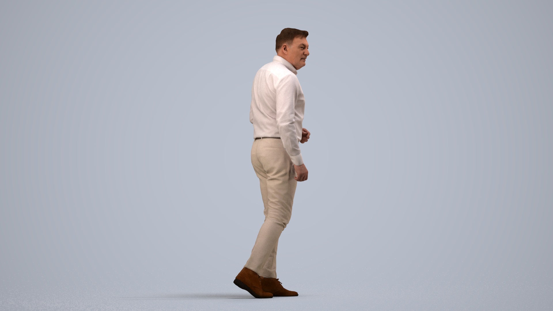 realistic 3D human man casual walking, archviz people FBX OBJ for Blender, side view render