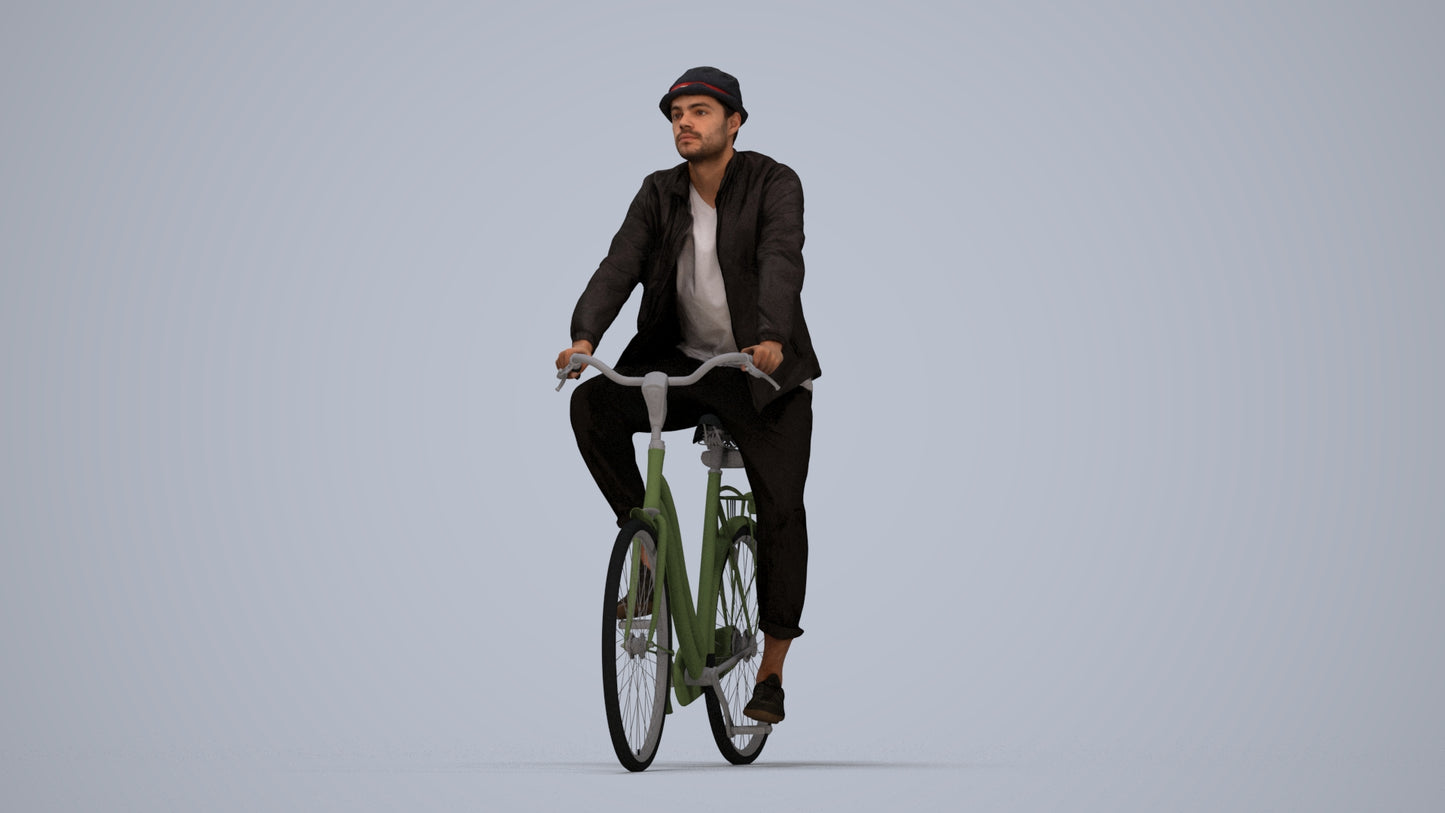 3D scanned man cycling casual, photorealistic archviz people for Enscape and SketchUp, top-down view render