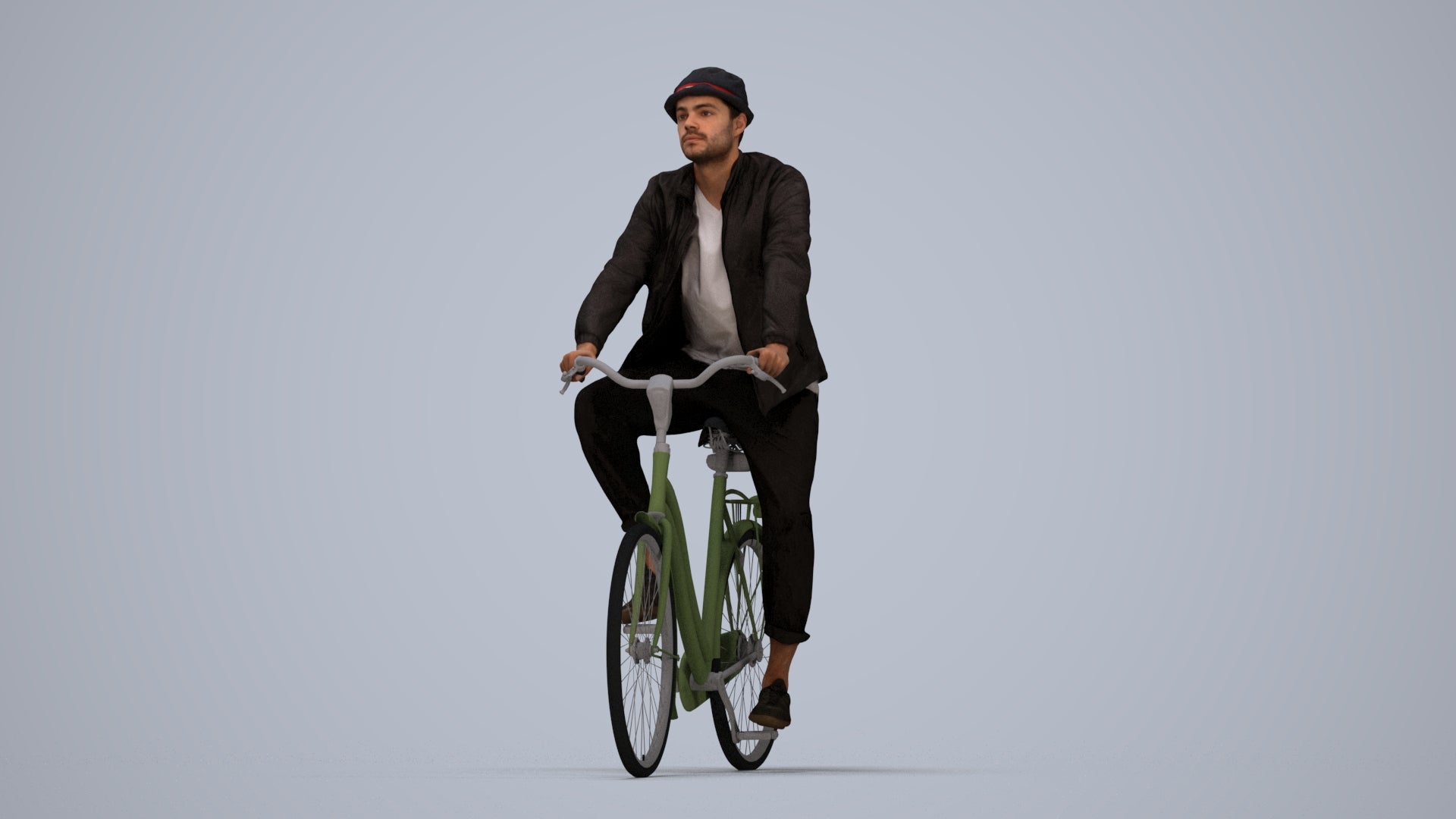 3D scanned man cycling casual, photorealistic archviz people for Enscape and SketchUp, top-down view render