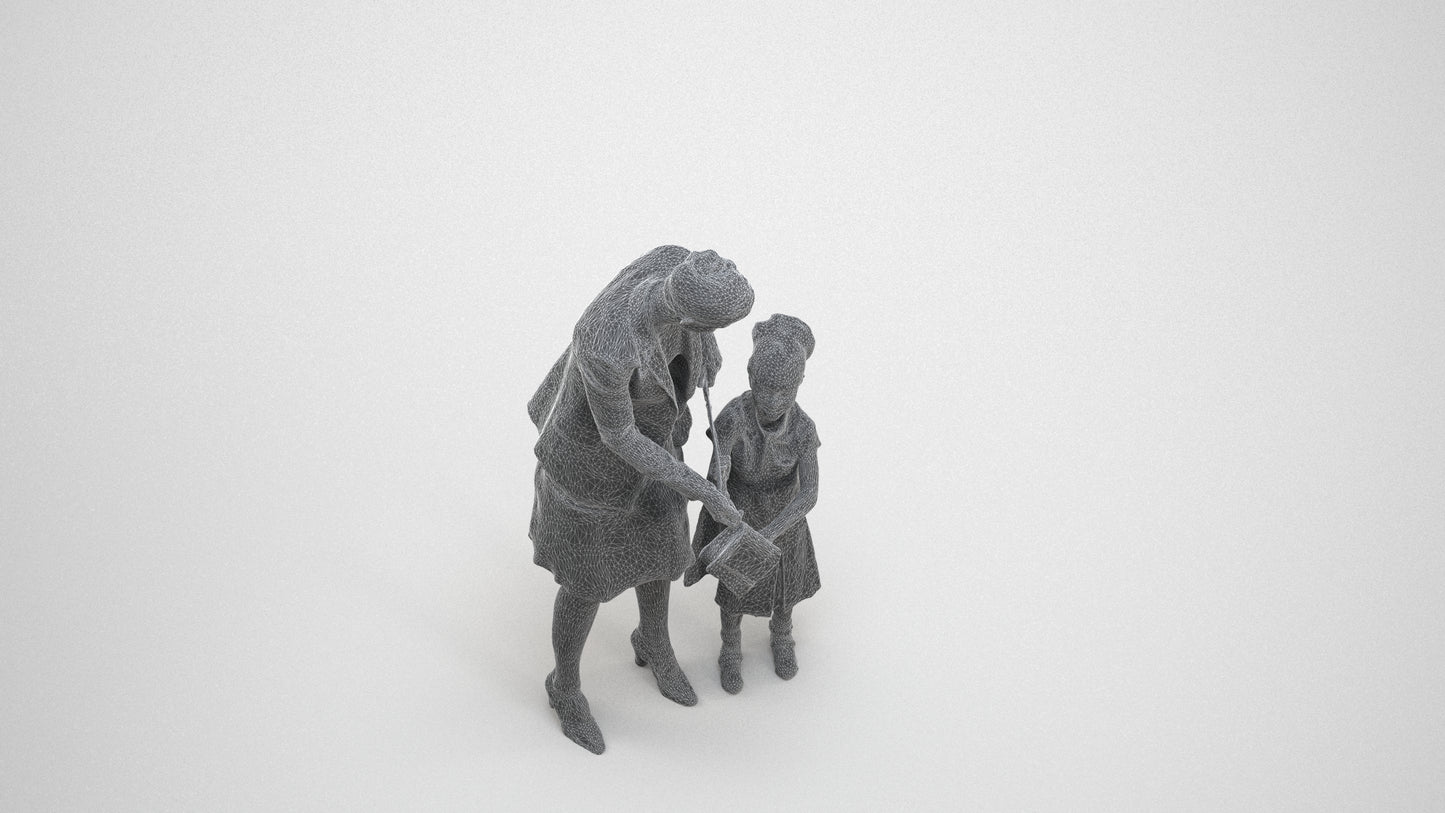 photogrammetry 3D girl casual kids, realistic human model archviz FBX, wireframe three-quarter view