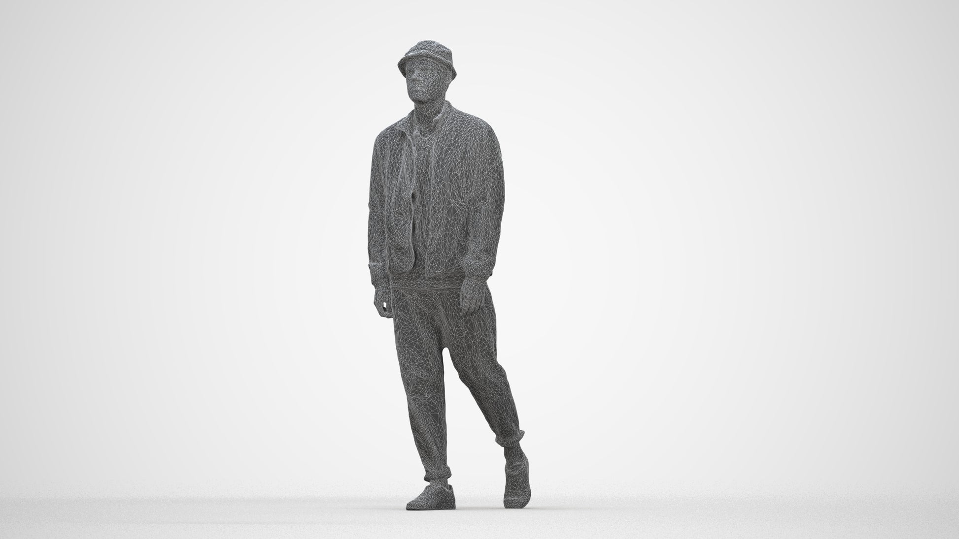 scanned 3D man casual walking, photogrammetry people for Enscape and V-Ray, wireframe back view