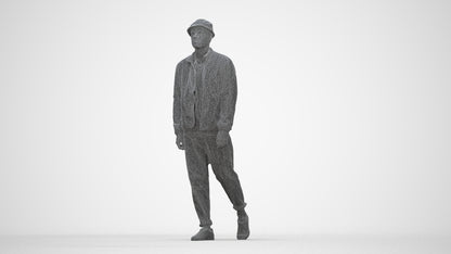 scanned 3D man casual walking, photogrammetry people for Enscape and V-Ray, wireframe back view