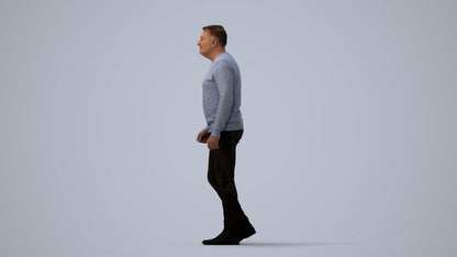 realistic 3D human man casual walking, archviz people FBX OBJ for Blender, three-quarter view render