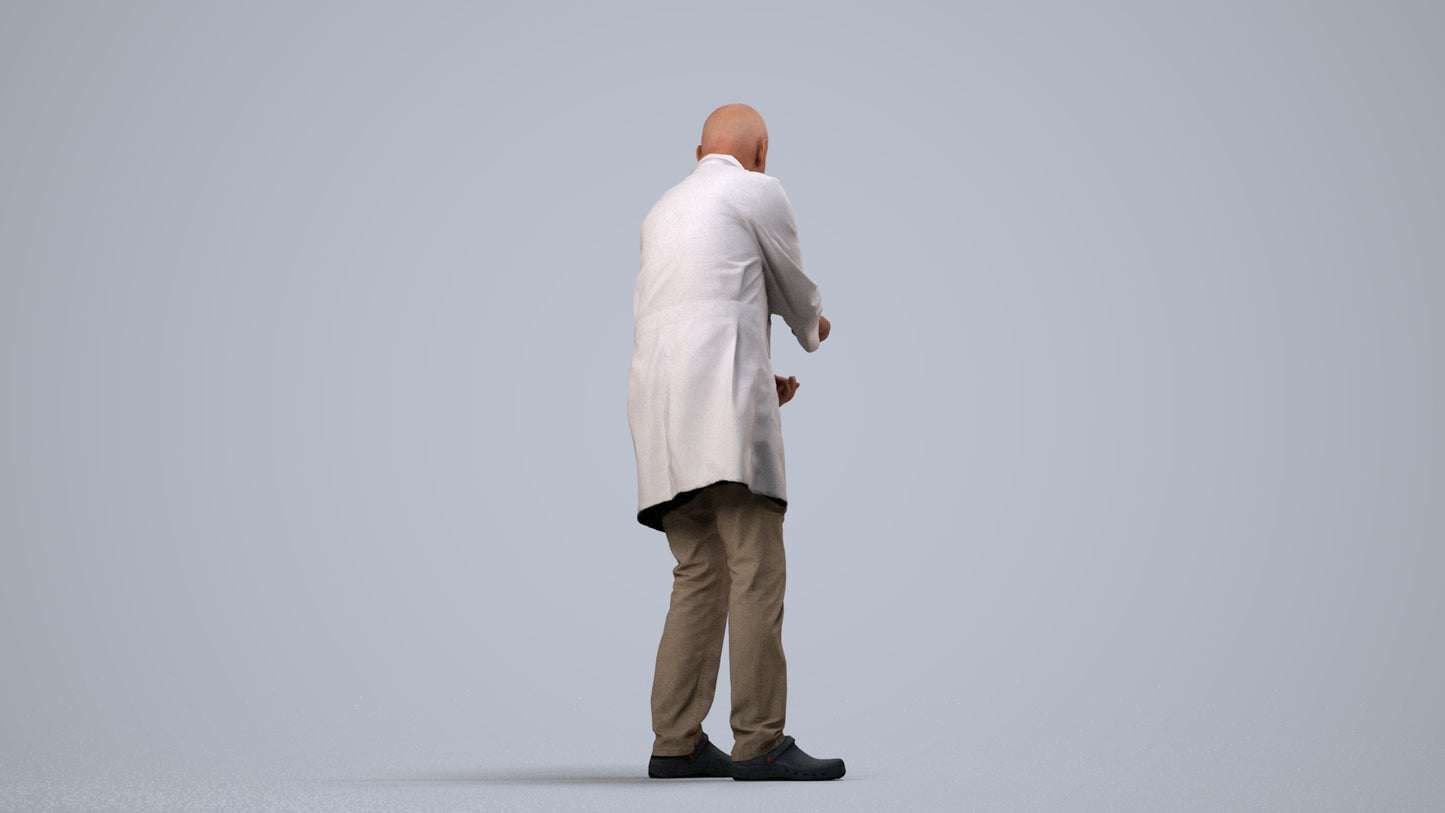 3D human model senior man medical, photogrammetry scanned person for archviz, side view render