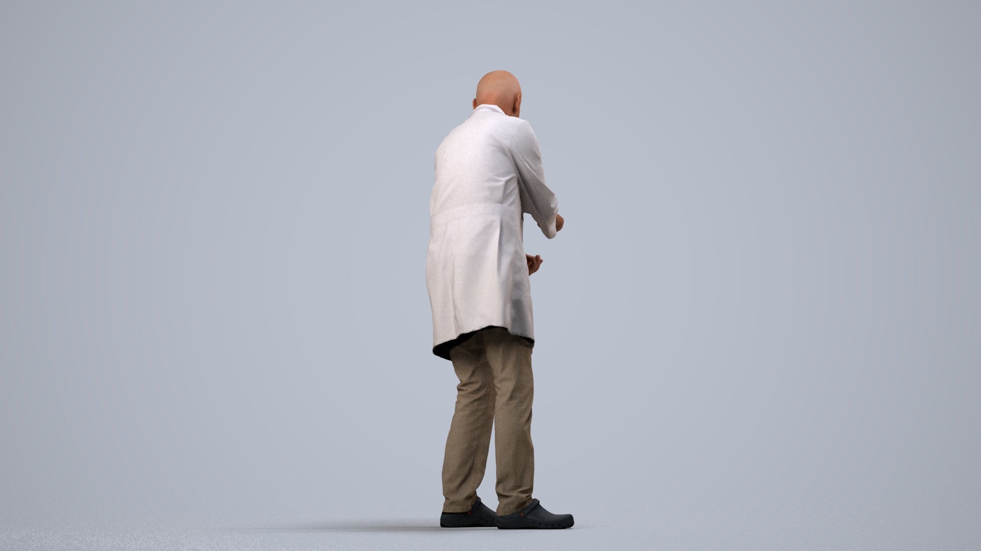 3D human model senior man medical, photogrammetry scanned person for archviz, side view render