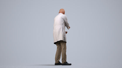 3D human model senior man medical, photogrammetry scanned person for archviz, side view render