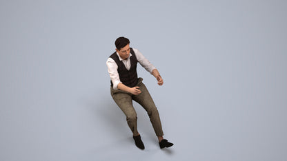 3D human model man casual driving, photogrammetry scanned person for archviz, back view render
