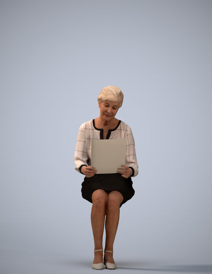 3D people model senior woman business sitting, scanned human for 3ds Max rendering