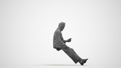 realistic 3D senior man business sitting, scanned archviz people for Blender and 3ds Max, wireframe side view