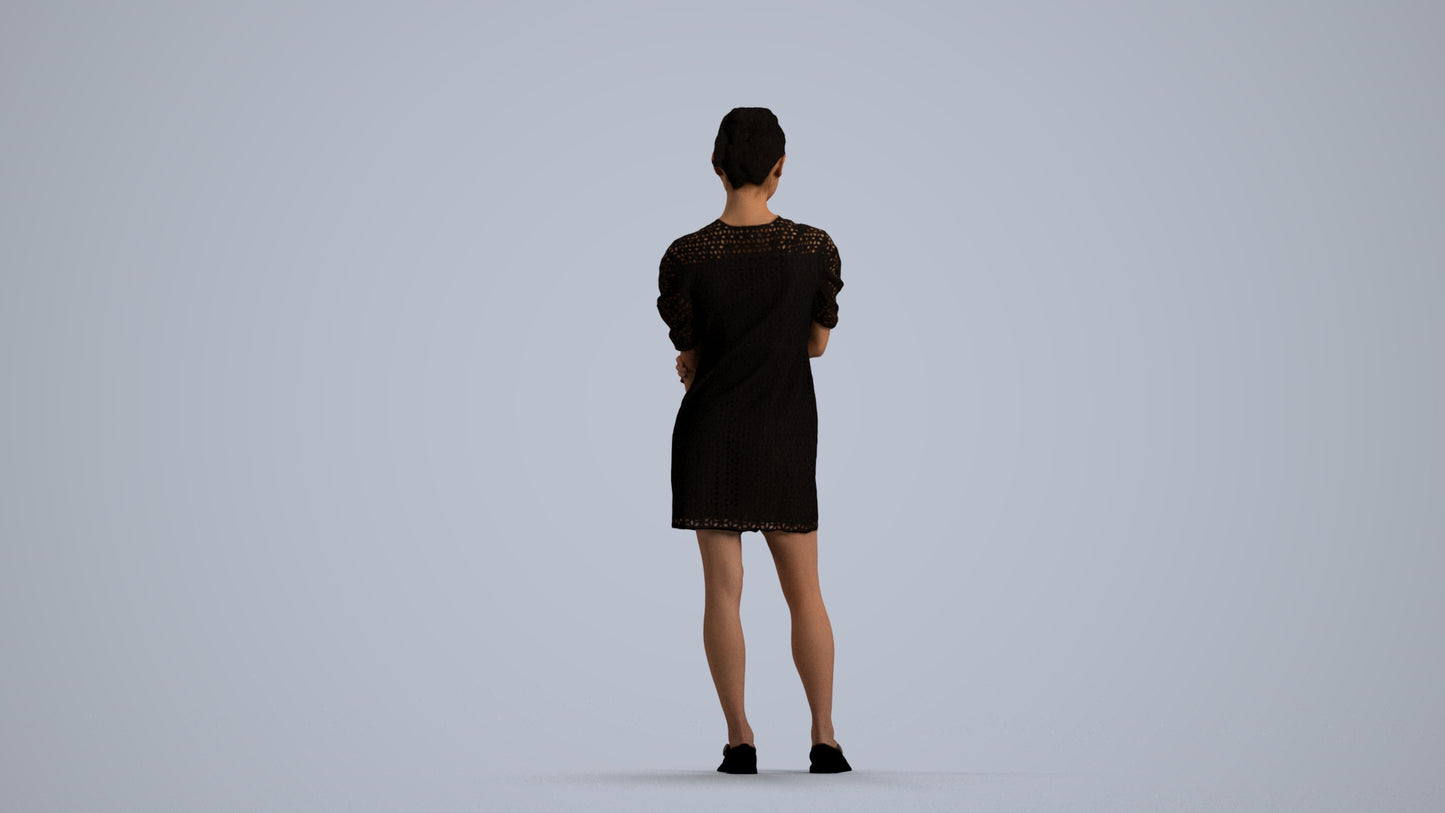 realistic 3D human woman business standing, archviz people FBX OBJ for Blender, front view render