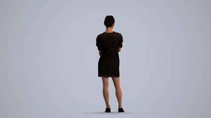 realistic 3D human woman business standing, archviz people FBX OBJ for Blender, front view render