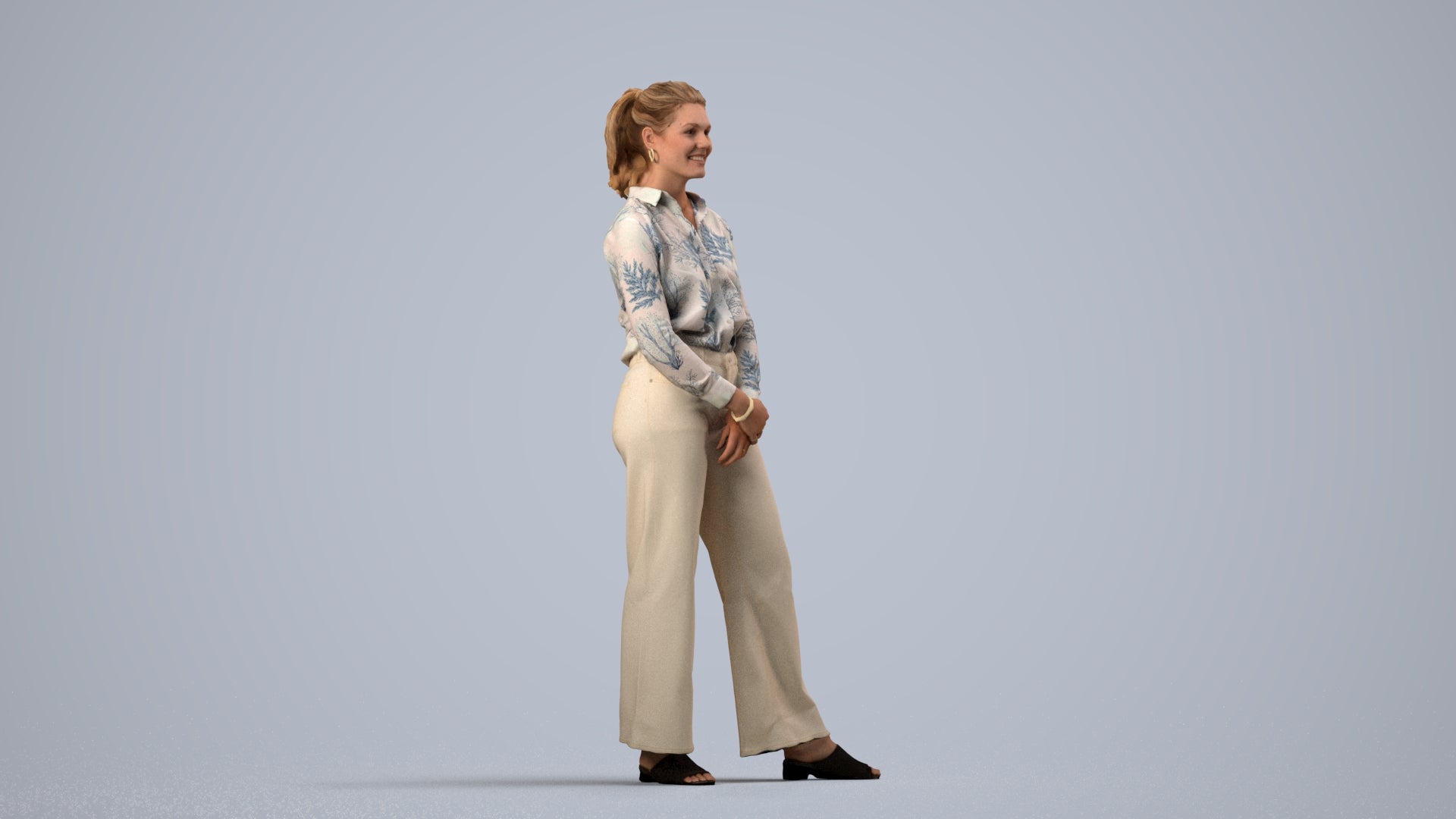 3D people model woman casual standing, scanned human for 3ds Max rendering, side view render