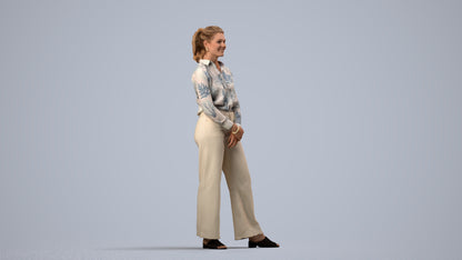 3D people model woman casual standing, scanned human for 3ds Max rendering, side view render