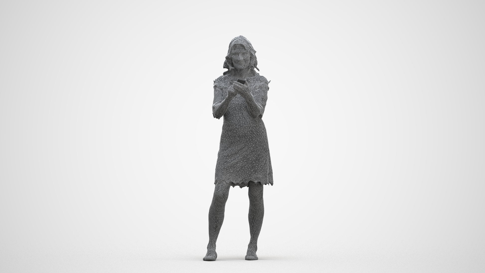 realistic 3D senior woman casual standing, scanned archviz people for Blender and 3ds Max, three-quarter front view render