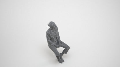 scanned 3D woman casual sitting, photogrammetry people for Enscape and V-Ray, wireframe three-quarter view