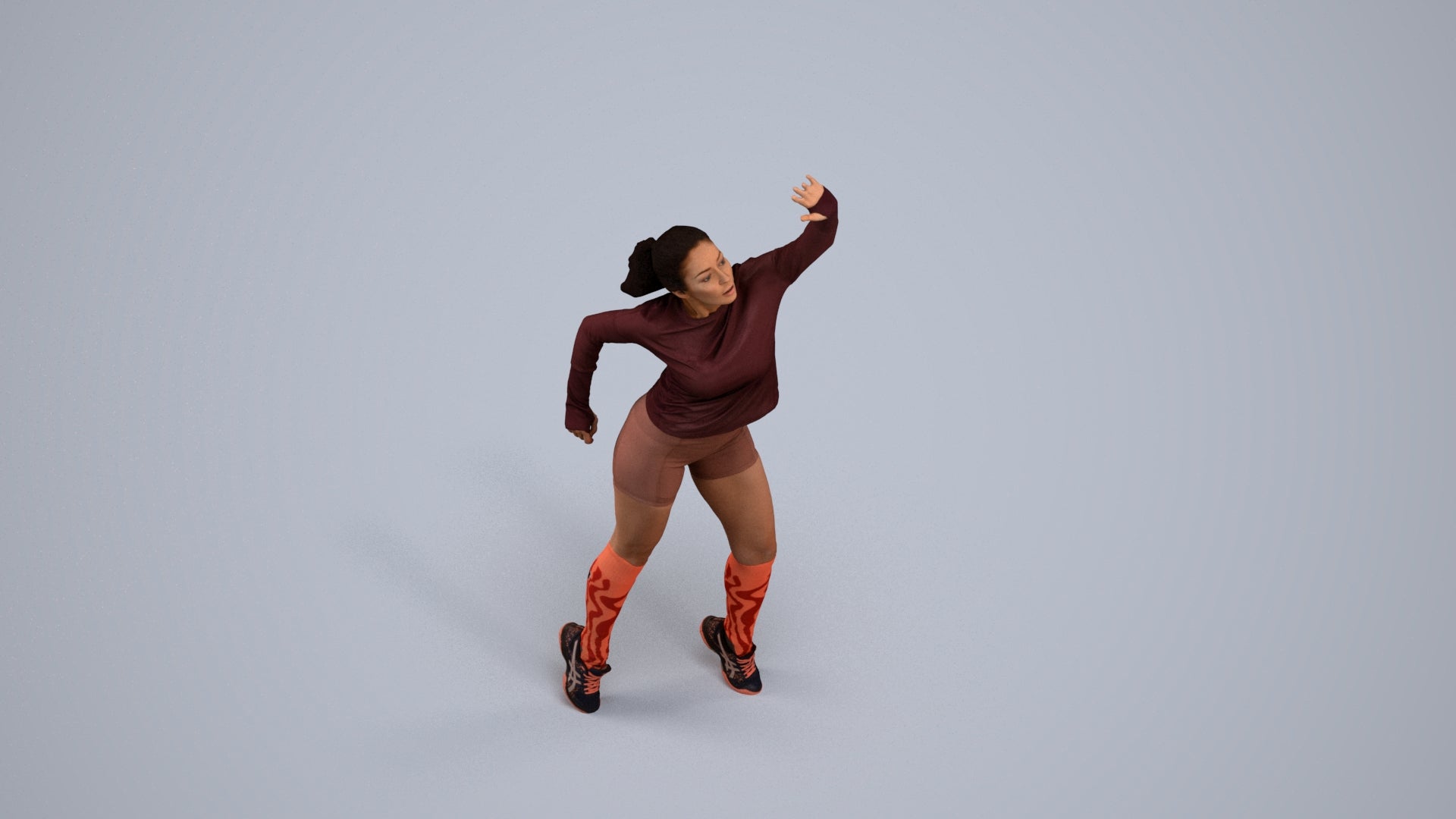 realistic 3D human woman sport, archviz people FBX OBJ for Blender, back view render