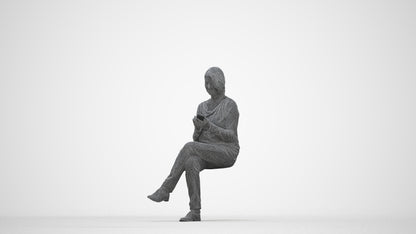 3D people model woman casual sitting, scanned human for 3ds Max rendering, wireframe back view