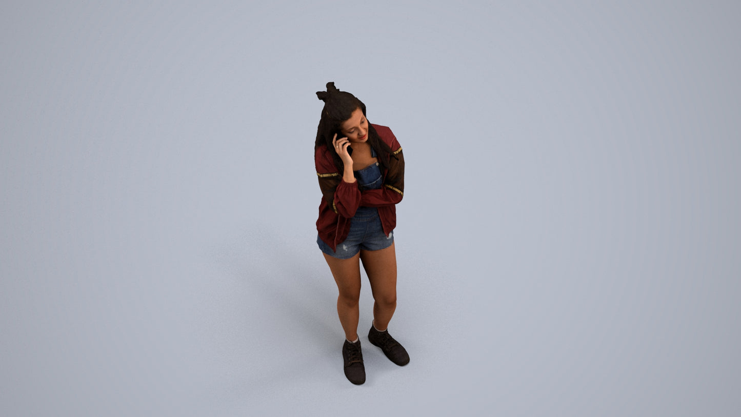 realistic 3D woman casual standing, scanned archviz people for Blender and 3ds Max, back view render