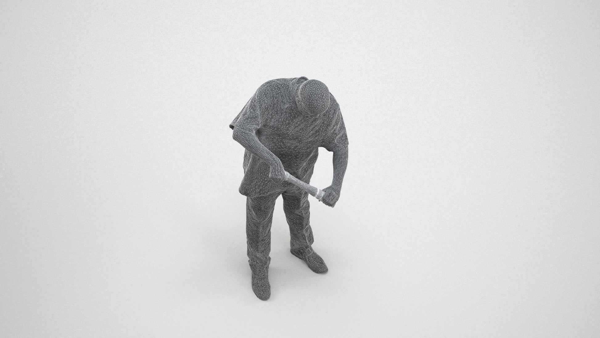 photogrammetry 3D man hospitality, realistic human model archviz FBX, wireframe three-quarter view