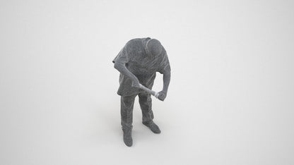 photogrammetry 3D man hospitality, realistic human model archviz FBX, wireframe three-quarter view