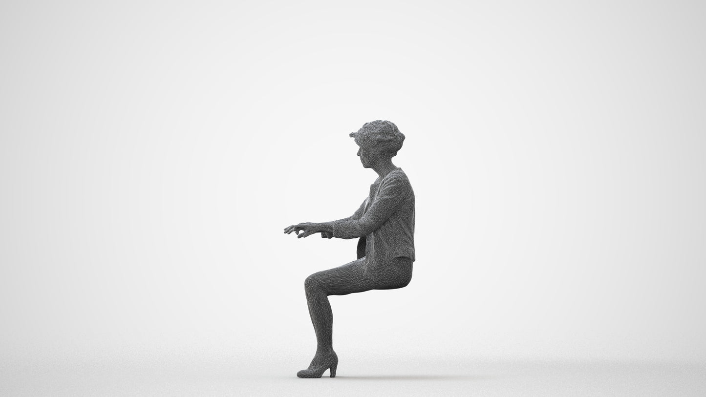 photogrammetry 3D woman business sitting, realistic human model archviz FBX, square thumbnail