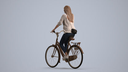 realistic 3D woman casual cycling, scanned archviz people for Blender and 3ds Max, front view render