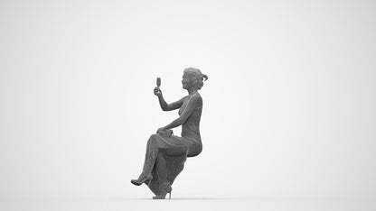 3D people model woman formal sitting, scanned human for 3ds Max rendering, wireframe back view