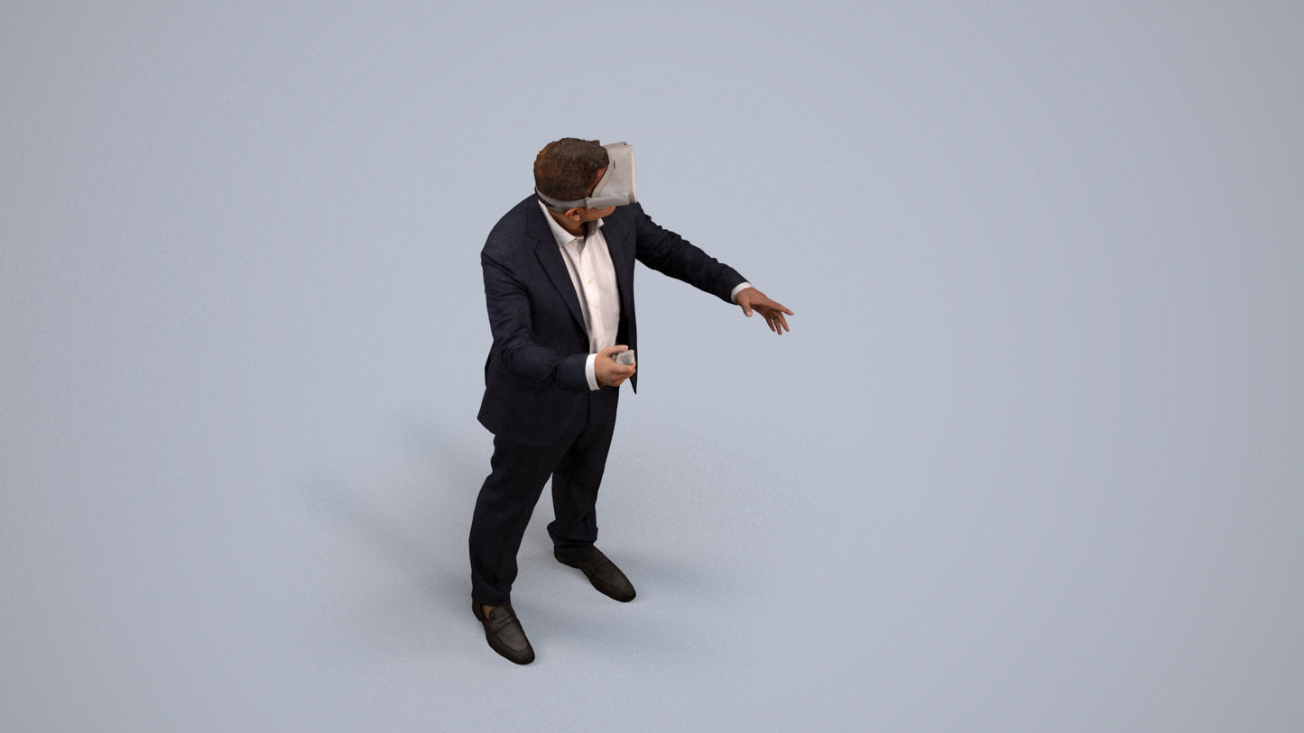 3D scanned man standing business, photorealistic archviz people for Enscape and SketchUp, back view render